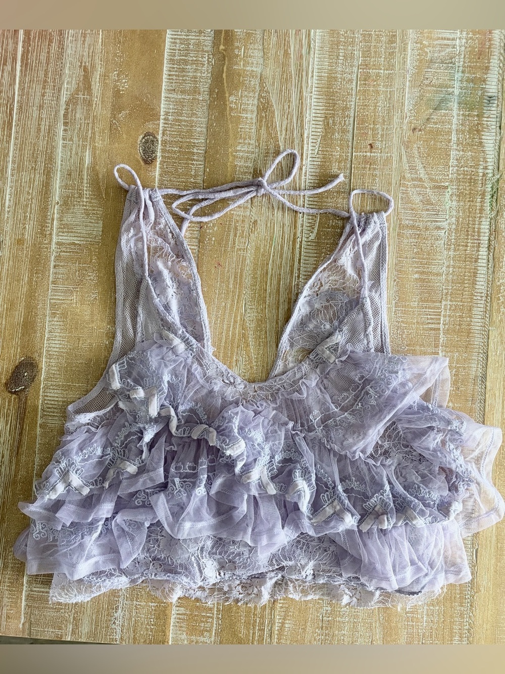 Free People Lavender Lace Ruffle Crop Top Small Fairycore Coquette Balletcore
